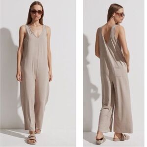 Varley Pelion Comfy Oversized Wide Lef Jumpsuit Romper in Marled Taupe, Size L